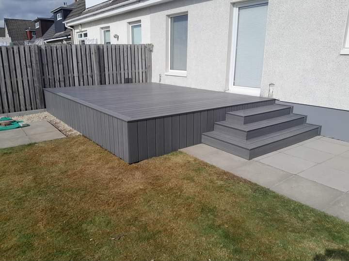 Finished composite step and paved patio